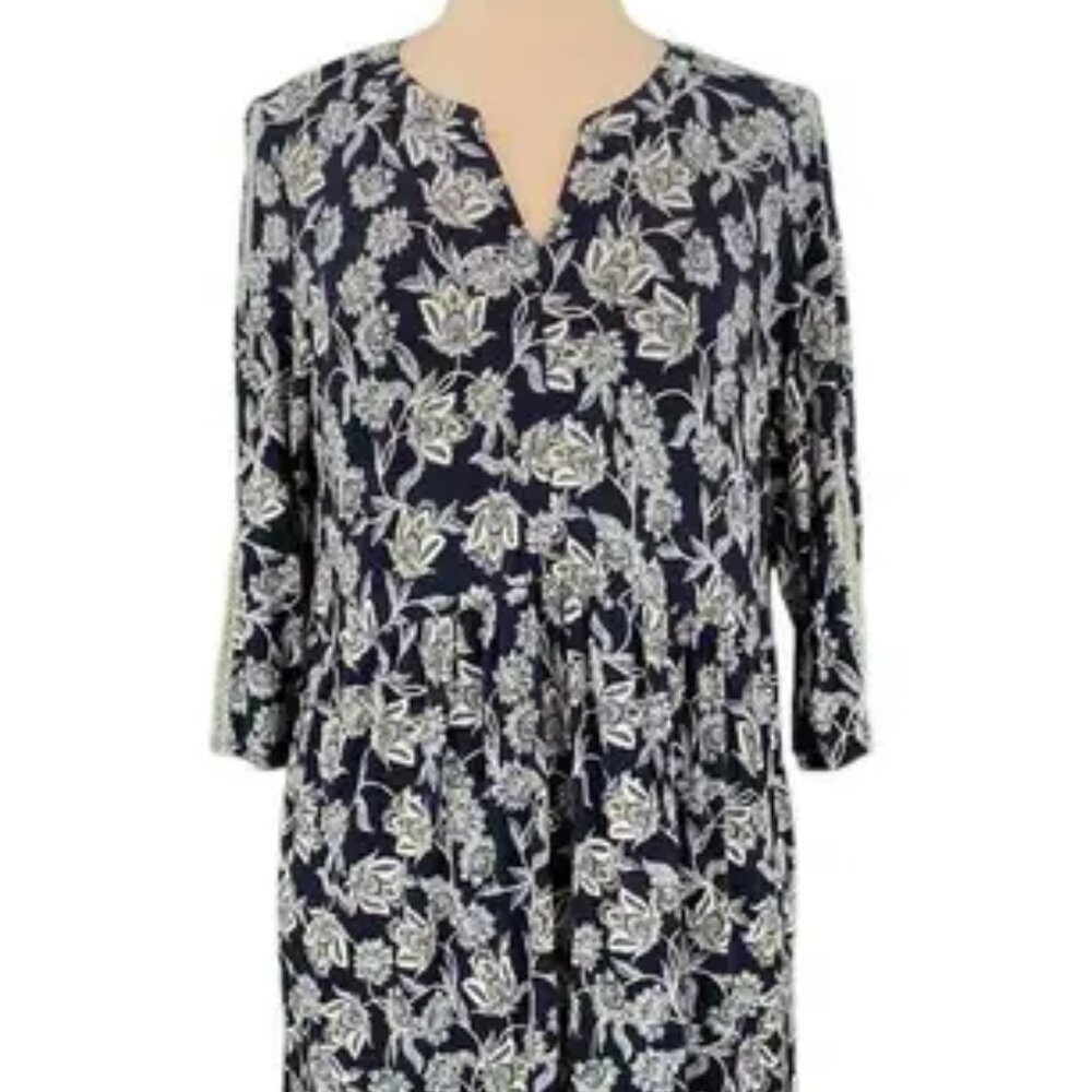 J. Jill Midnight Blue and Ivory Floral Midi Dress